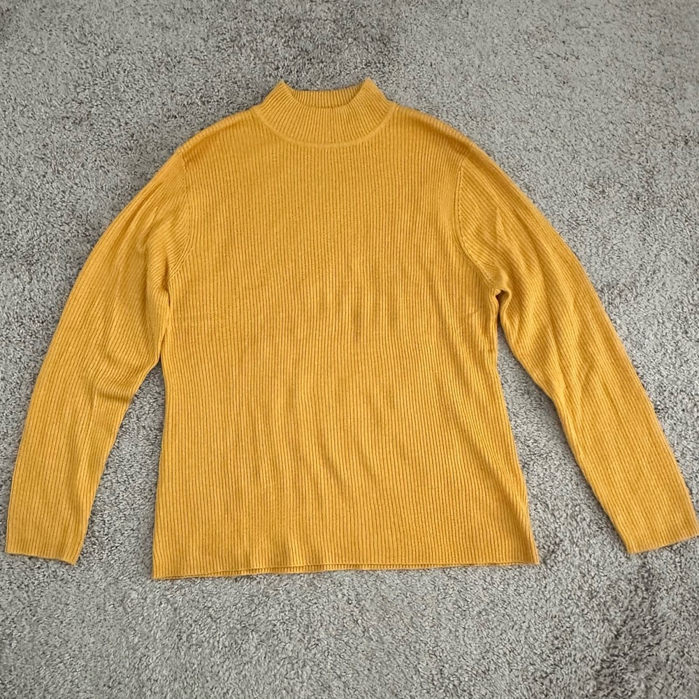 Yellow Ribbed Mock Neck Knit Sweater